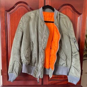 Green and Orange Bomber Jacket with Quilted Design